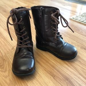 Sz 7/8 Toddler Girl Brown Lace up Boots w/ zipper